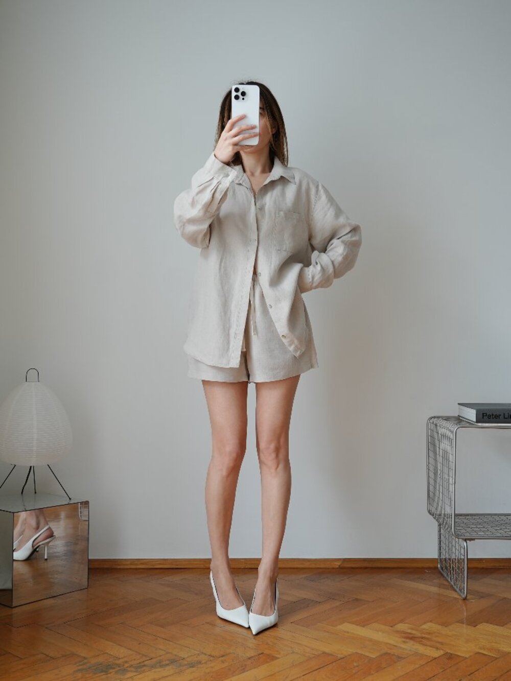 Penney + Bennett 100% Linen Oversized Shirt Shorts Set XS